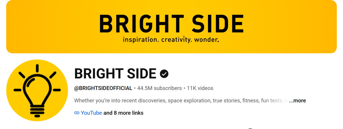 YouTube channel header of Bright Side